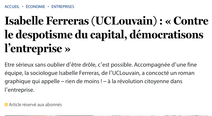 Article dans le Soir du&nbsp;13/11/2023