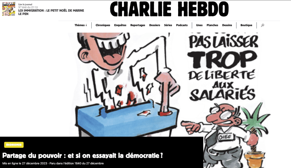 Article Charlie Hebdo du&nbsp;27/12/23