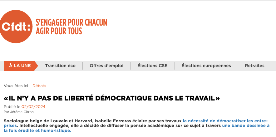 Article dans le magazine Cfdt –&nbsp;2/2/24